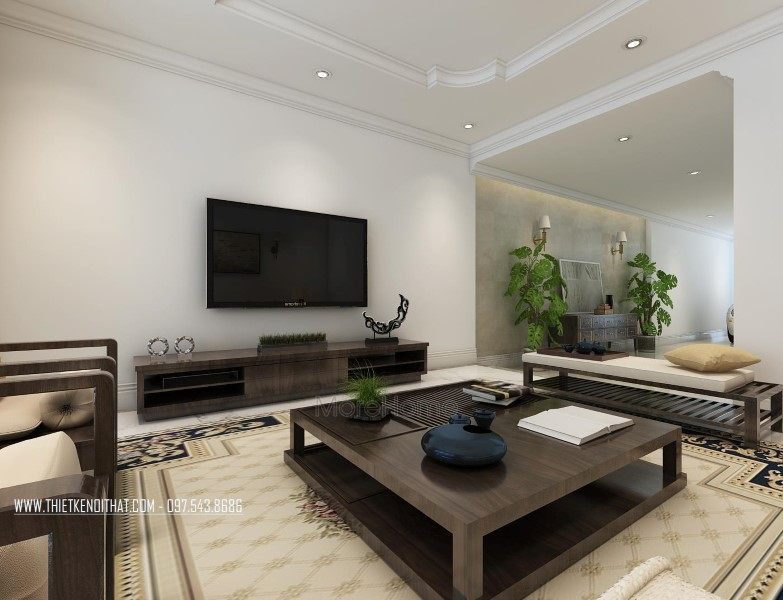 Thiết kế nội thất phòng khách nhà liên kề tại khu đô thị Văn Quán